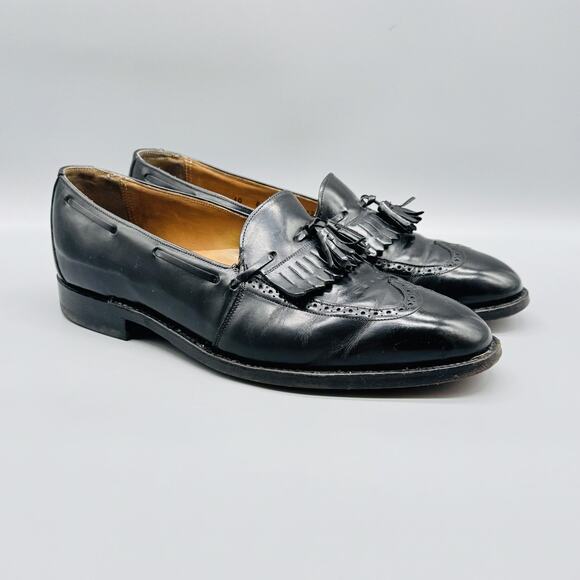 Johnston & Murphy Shoes Mens 10 Black Leather Tassel Loafers Made USA Vtg main image 6